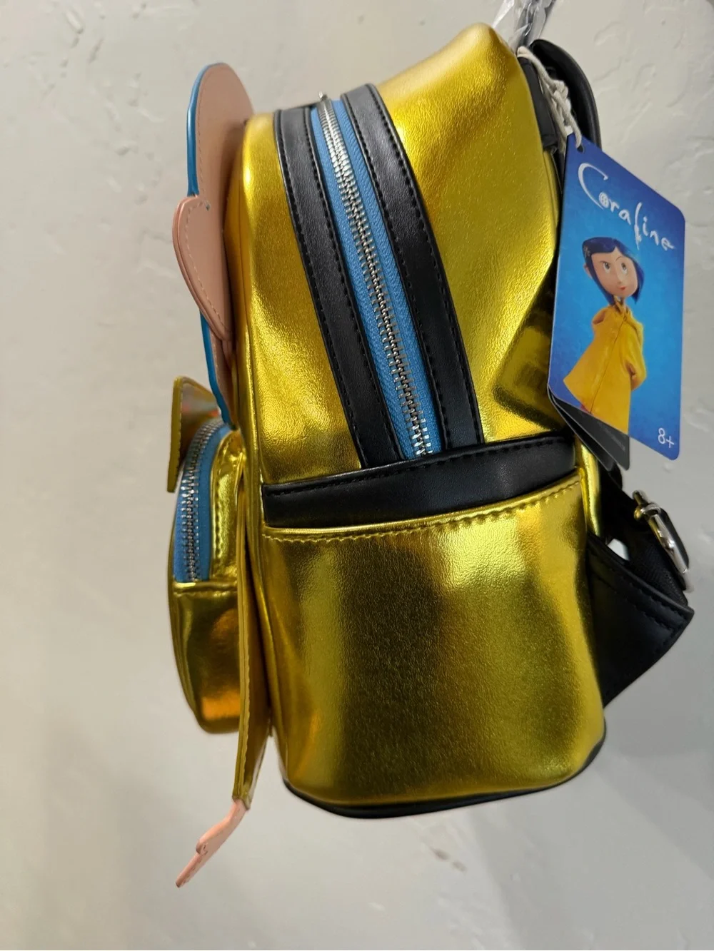 Loungefly Metallic Gold Coraline Mini Backpack with Blue Hair